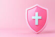 © JK_kyoto - minimal pastel 3D icon of pink shield with cross symbol
