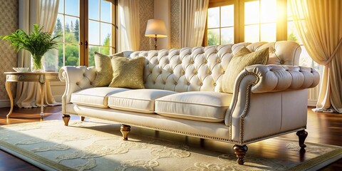 Wall Mural - Elegant White Sofa in Luxurious Living Room - Macro Photography Detail