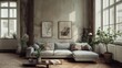 © G.Go - A living room with a couch, a potted plant, and a few books