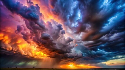 Wall Mural - dramatic stormy sky with dark clouds and vibrant colors, thunderstorm, dark clouds, thunderstorm