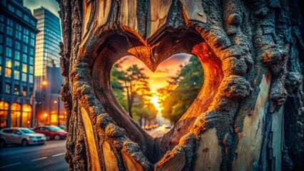 Wall Mural - Heart-Shaped Tree Hollow Close-Up: Urban Exploration Photography