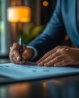 © Enggal Pitoyo - Close-up of businessman's hands signing document.