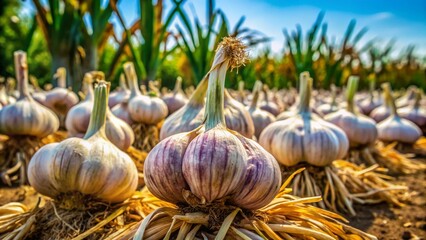 Poster - Mature Garlic Bulbs Ready for Harvest - Organic Farm Field