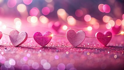 Wall Mural - Miniature Pink Hearts Garland: Cute Tilt-Shift Stock Photo