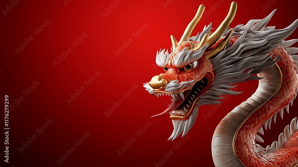 digital of a majestic golden dragon with shimmering scales and fiery ...