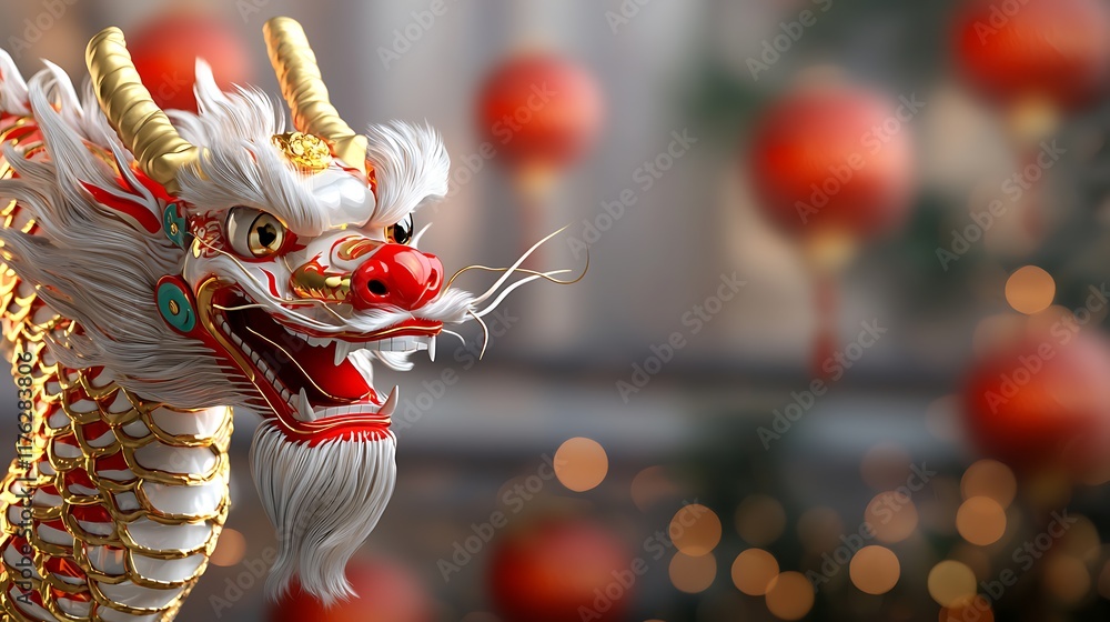 Glowing golden dragon in traditional Chinese dragon dance performance ...