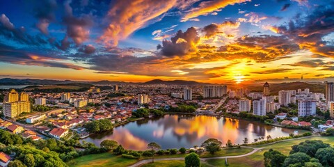 Sticker - Panoramic Silhouette of Sete Lagoas Cityscape, Minas Gerais, Brazil