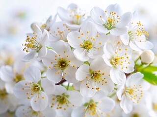 Wall Mural - Panoramic View of Delicate White Flowers Isolated on Pure White Background