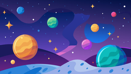 Wall Mural - stunning space pattern with detailed planets and glowing stars in harmony.
