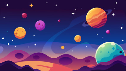 Wall Mural - whimsical seamless pattern featuring colorful planets and sparkling stars.