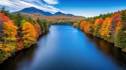 Wall Mural - Breathtaking Autumn Landscape with Mountain Lake and Vibrant Foliage Reflection