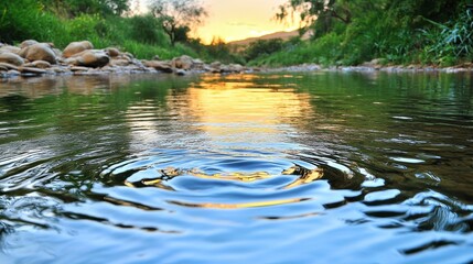 Poster - Tranquil Sunset Reflection in Serene Forest Stream