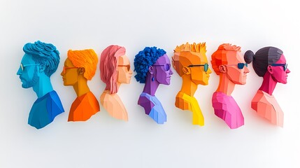 A modern and creative representation of diverse team profiles, with vibrant accents on a bright white backdrop. 