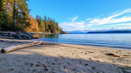 Canvas Print - Breathtaking Autumn Lakefront Scene with Vibrant Foliage and Serene Shoreline