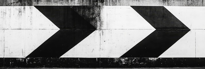 Poster - Black and white chevron pattern on weathered concrete wall.