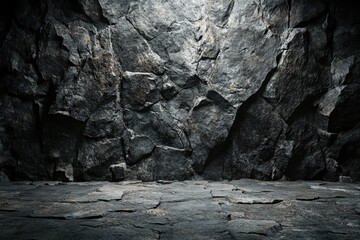 Wall Mural - Dark stone wall and floor texture background.