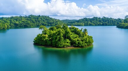 Canvas Print - Lush Tropical Island Oasis with Calm Crystalline Lake and Verdant Foliage