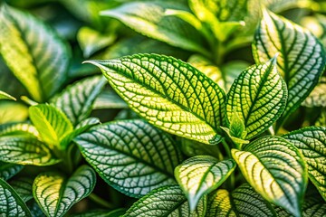 Wall Mural - Sunlit Green and White Leaves: Vibrant Nature Stock Photo