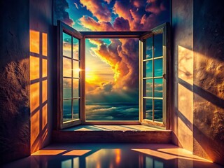 Wall Mural - Surreal Window Shadow Play: Abstract Light and Dark Composition