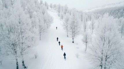 Wall Mural - Snowy Winter Forest Path Inviting Adventurous in Serene Landscape