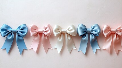 Wall Mural - A row of decorative satin bows in pastel colors, ideal for gifts or crafts.