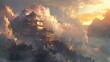 © charoensuk - A serene mountaintop temple at sunrise