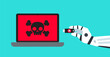 © tarikdiz - robotic hand use  usb flash driver connect to laptop virus allert danger  data security vector illustration
