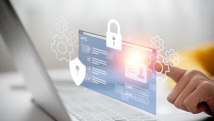 Cybersecurity concept. Prioritizing user privacy, encryption, and secure internet access. Future technology and cybernetics are symbolized by a screen padlock