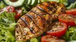 © Joyous BG - Grilled chicken meat and fresh vegetable salad of tomato, avocado, lettuce background