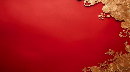 Wall Mural - chinese gold ink in red paper background flat lay top view copy space