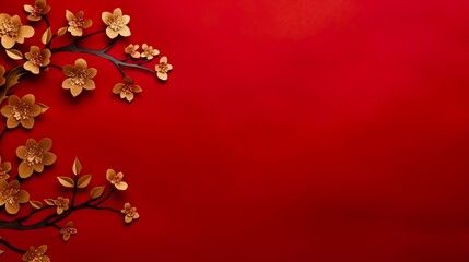 Wall Mural - chinese gold ink in red paper background flat lay top view copy space