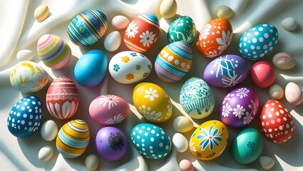 Wall Mural - easter eggs in a basket