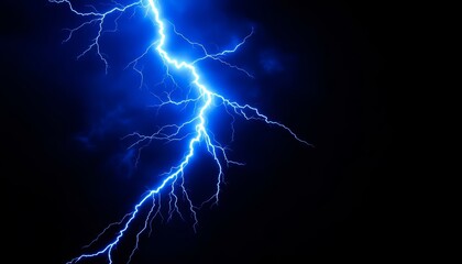 Wall Mural - a jagged bolt of electric blue lightning pierces the dark sky showcasing nature,s powerful spectacle