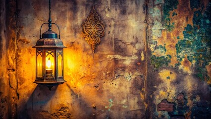 Wall Mural - Urban Ramadan Greeting: Grunge Concrete Wall with Arabic Calligraphy & Lantern