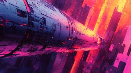Wall Mural - Futuristic city cyberpunk glowing neon tube.