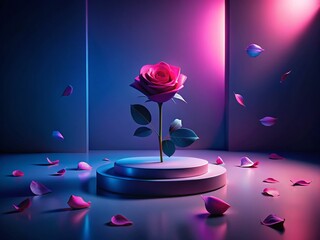 Wall Mural - Valentine's Day Podium: Floating Rose & Pink Petals Urban Exploration Backdrop