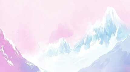 Sticker - Pastel mountain landscape with soft colors and hazy clouds.