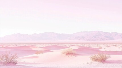 Wall Mural - Pastel pink desert landscape with mountains in the distance. Soft, dreamy, and ethereal.