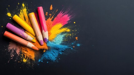 Vibrant chalk explosion on dark background. A burst of color and creativity!