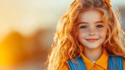 Golden hour smiles: Freckles, red hair, and a backpack.  Ready for adventure!