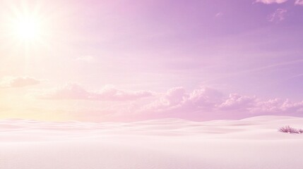 Wall Mural - Pastel sunrise over a vast, white desert landscape.