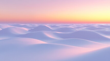 Wall Mural - Pastel-toned, soft, abstract landscape of undulating white hills under a vibrant sunset.