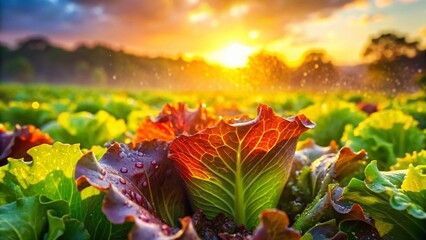 Wall Mural - Vibrant Live Lettuce Double Exposure Stock Photo: Fresh Greens & Natural Light