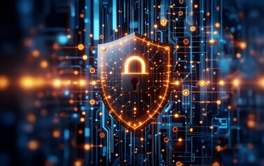 Wall Mural - lock cybersecurity internet, protect attacks from hacker. password privacy on online. secure data, v