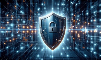 Wall Mural - secure technology. cyber security. cybersecurity, protect data. lock icon and internet network secur