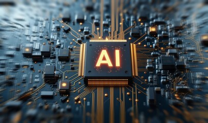 Wall Mural - ai technology chip. ai machine future learning background. ai artificial intelligence virtual assist