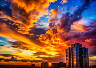 Wall Mural - Vibrant Sunset Cloudscape: Architectural Photography Background