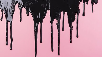 Canvas Print - Black paint dripping on pink background.