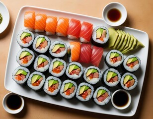 Sticker - Delicious Sushi Platter: Salmon, Tuna, Avocado Rolls and Nigiri