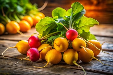 Canvas Print - Vibrant Yellow Radishes: Fresh Harvest Close-Up Stock Photo